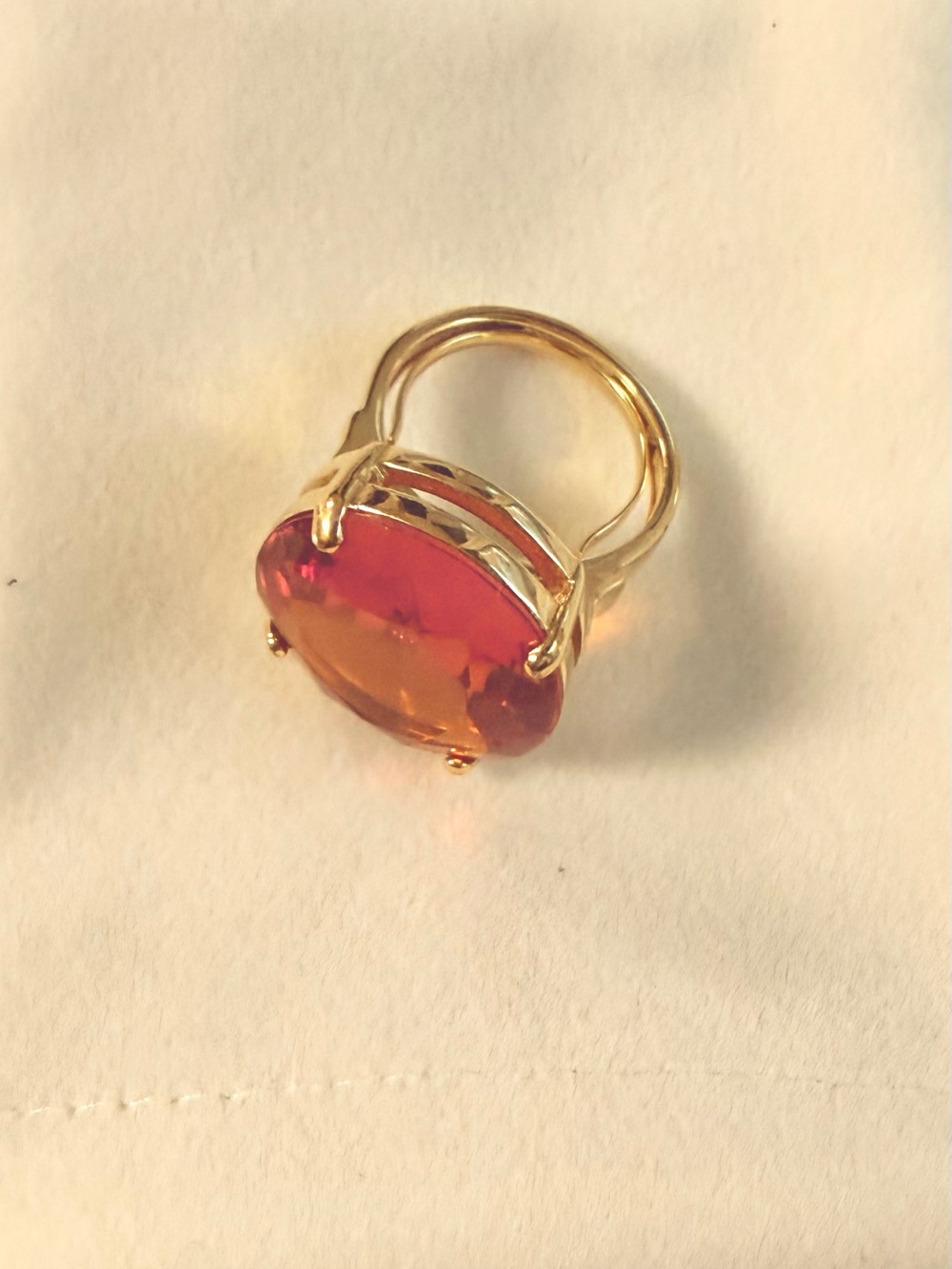 Kate Spade NY adjustable cocktail ring, orange stone in GP brass